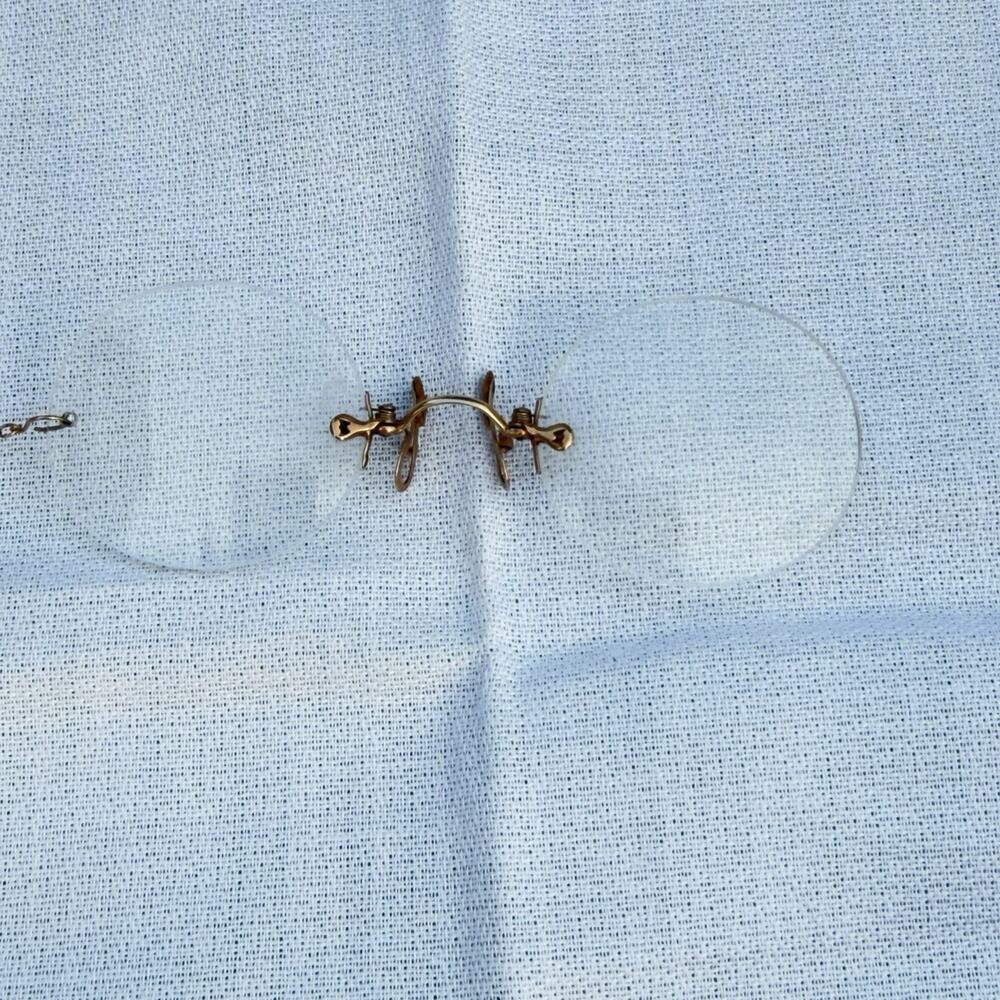 Antique American Optical FITS-U Pince Nez Eyeglasses chain Ear Loop Gold Tone